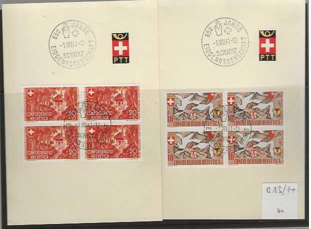 Alle Briefmarken: timbre B13 et B14 bloc de 4 01.VIII.41 – Gebraucht aus Sorvilier von carose01