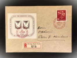R-FDC (14. April 1945!) mit Sonderblock 100-J.-Basler Taube