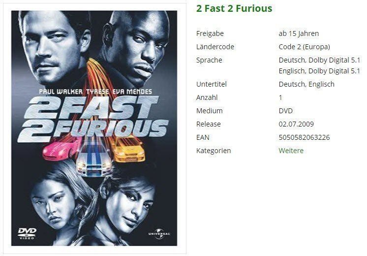Tutti i DVDs: 2 Fast 2 Furious (DVD) – Usato da Buchrain venduto da Sssschaller