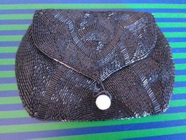 Elegante Vintage Perlen Tasche kleine Clutch Schwarz, Top!!!