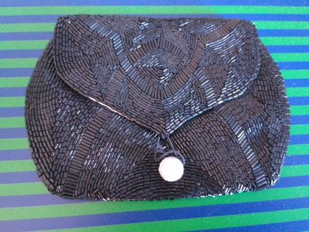 Elegante Vintage Perlen Tasche kleine Clutch Schwarz, Top!!!