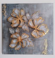 Elegante Goldblüten–Modernes Strukturbild mit Blattgold