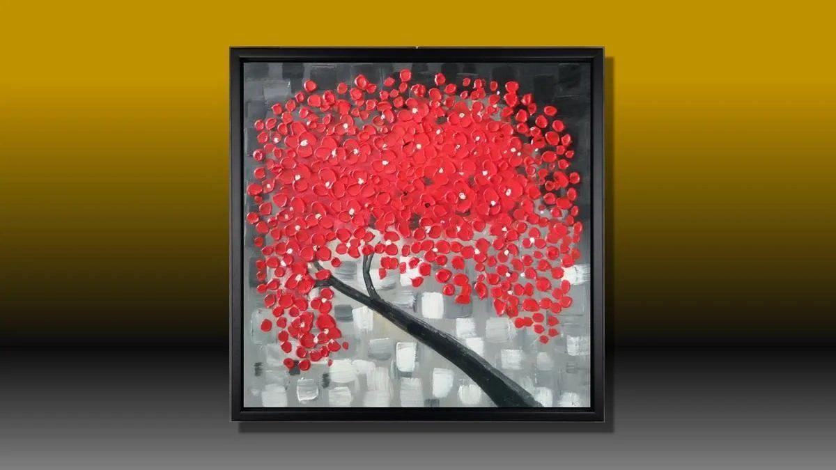 Gemälde: Roter Blütenbaum – Ölbild 60 x 60 cm – Neu (gemäss Beschreibung) aus Rebstein von binsandboxes.ch 6