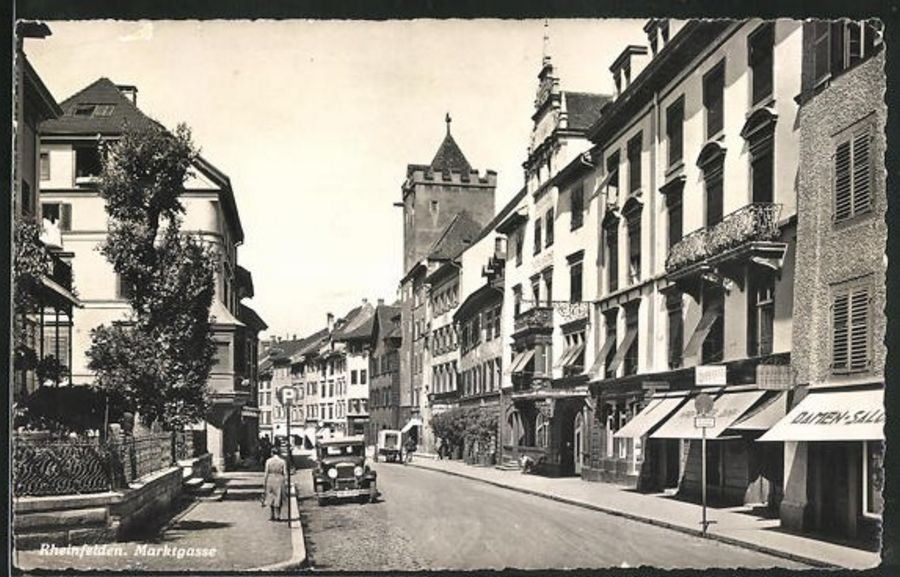 Cartoline postali: Rheinfelden, Marktgasse, Oldtimer, gelaufen 1945 – Usato da Frauenfeld venduto da POML