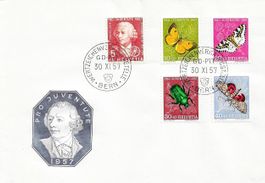 PRO JUVENTUTE FDC SATZ 1957 SCHMETTERLINGE INSEKTEN etc.