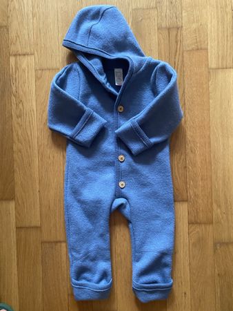 Hessnatur Wollwalk Overall blau Grösse 74/80 top