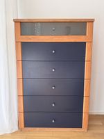 Chest of drawers wood and dark blue 5 drawers used