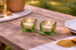 2x Teelichthalter Glas Grün – Dekoratives Set
