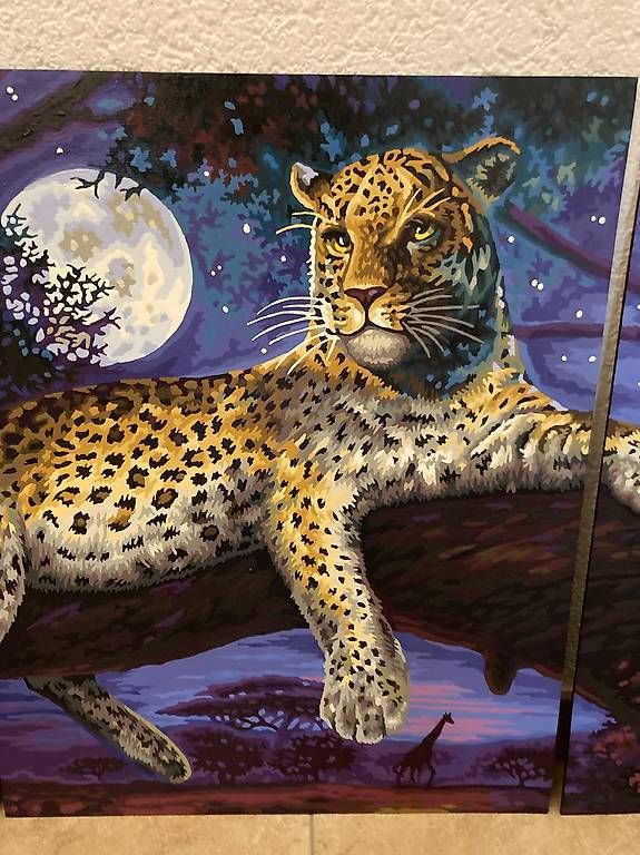 Dipinti: Bild/Gemälde "Jäger der Nacht", Leopard auf Baum, 3-teilig – Nuovo (secondo la descrizione) da Gelterkinden venduto da froggy80 2