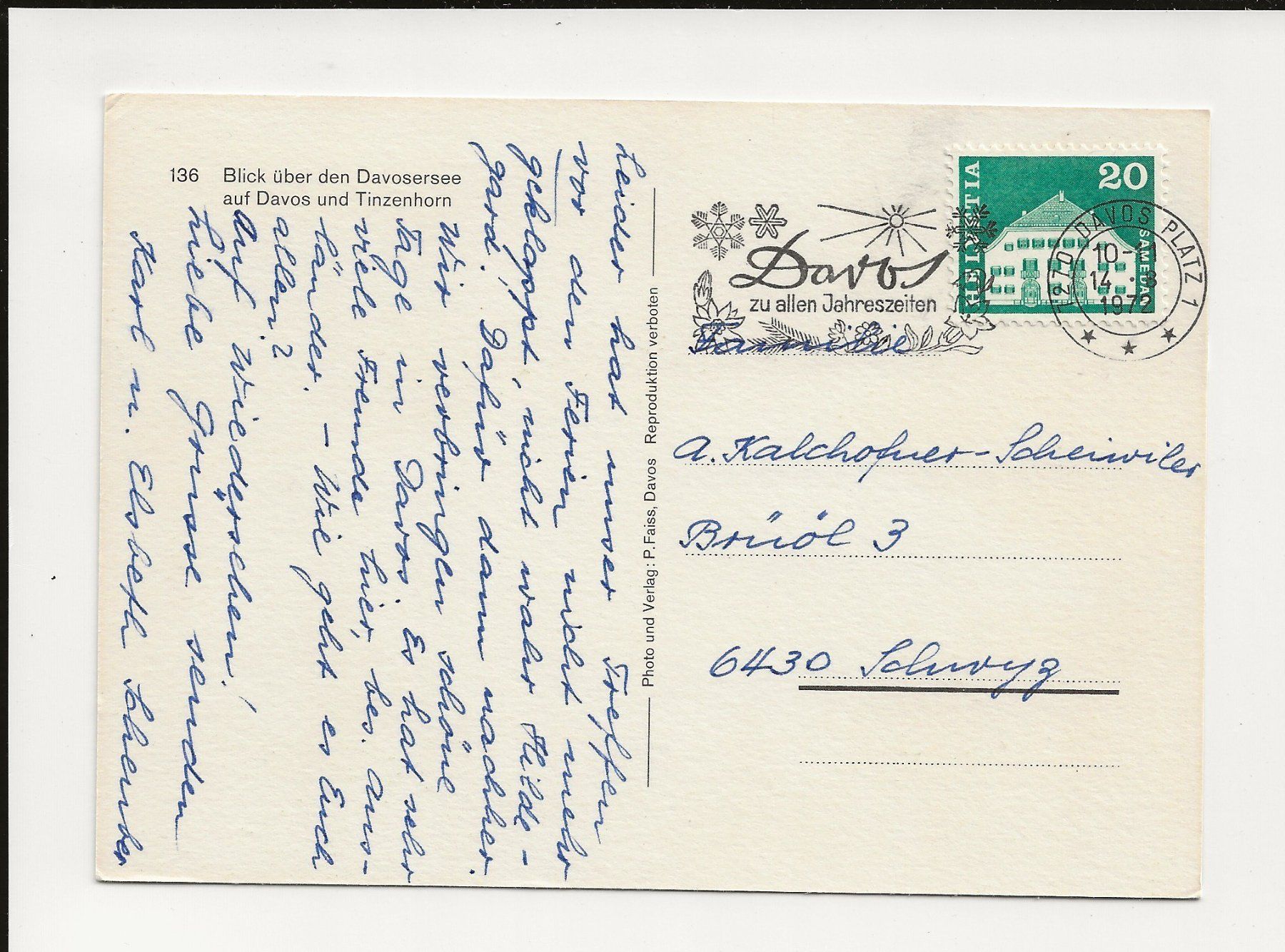 Cartoline postali: AK 1972 Davosersee mit Davos – Usato da Greifensee venduto da 315WDO 1