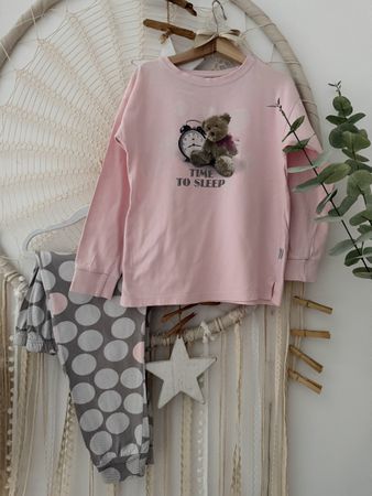 Pyjama Set rosa grau mit Bärchen Motiv Gr. 122/128