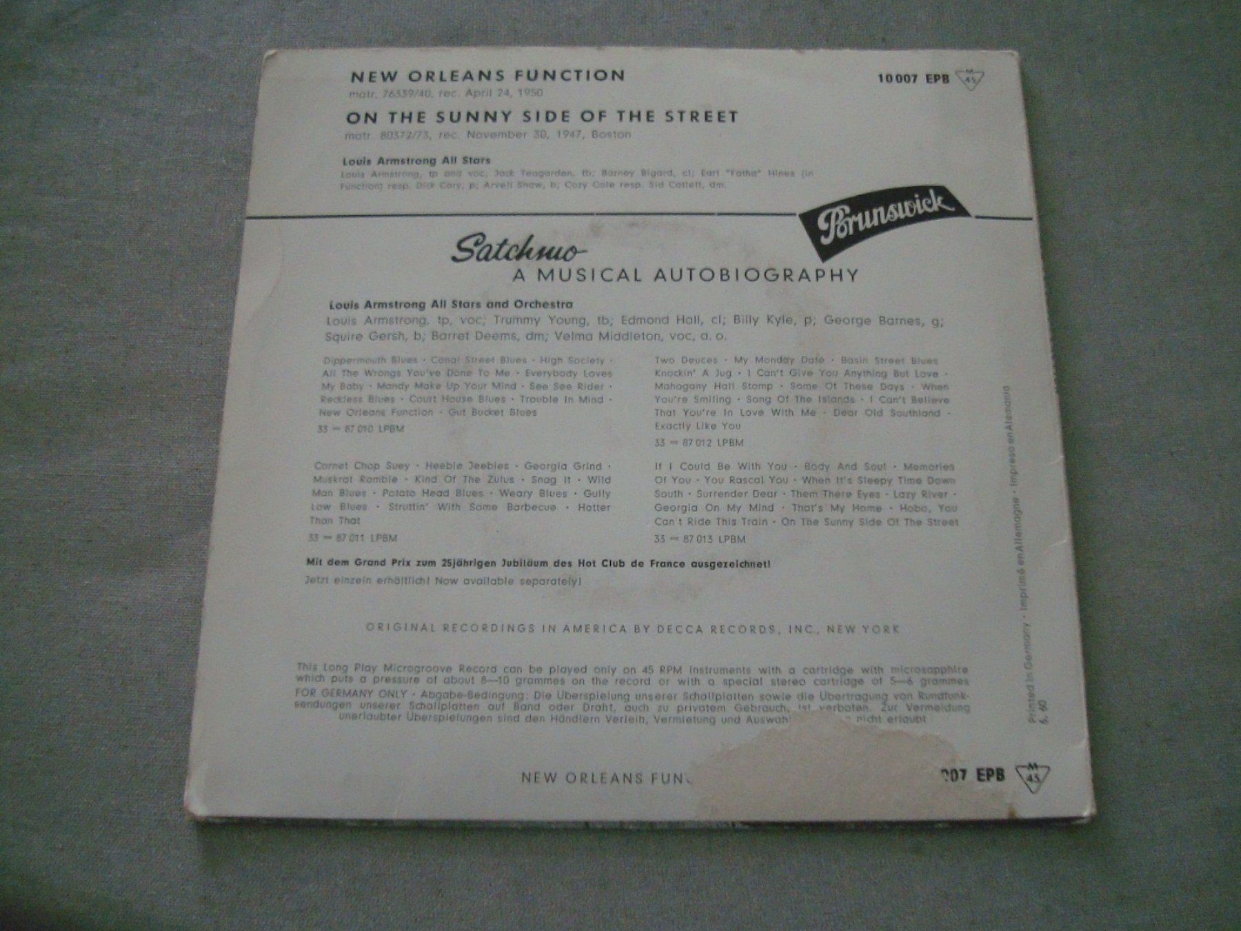 Dischi in vinile: Louis Armstrong - New Orleans Function - BRUNSWICK 7" Vinyl – Usato da Neuenegg venduto da flohcante 1