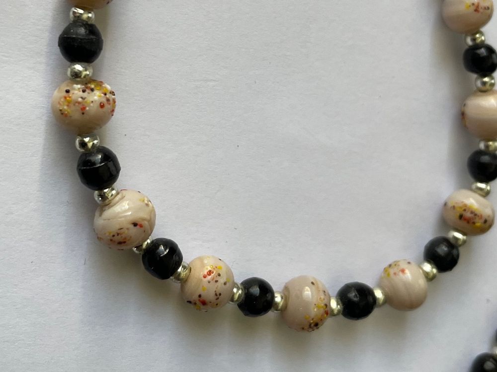 Collier Vintage En Perles De Verre Noir Et Rose - Occasion En Bon État - Bijou Rétro