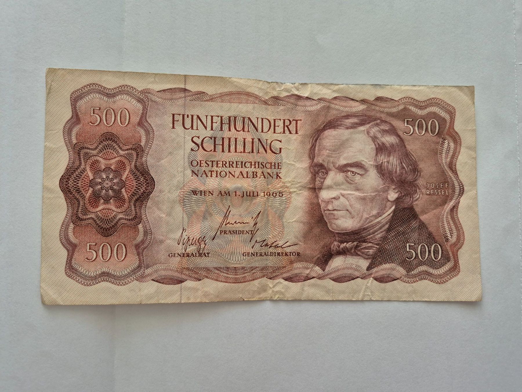 Banconote: 500 Schilling, Josef Ressel. 1965 – Usato da Wädenswil venduto da Orso31 2