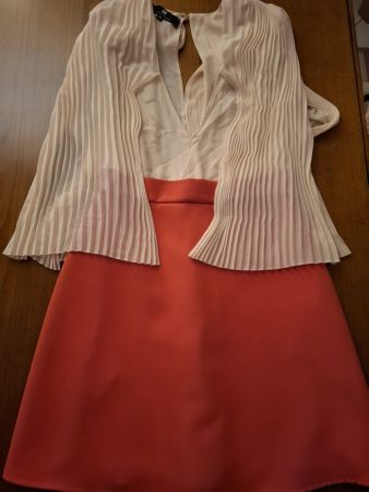 Elegantes Sommerkleid Gr. 36 Rosé-Weiss, Faltenlook
