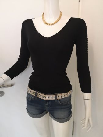 🤩MANGO STRICK-PULLOVER SCHWARZ V-SCHNITT MIT ZIER-BAND