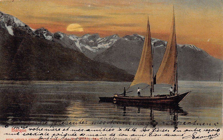 Cartoline postali: Barque du Léman (Guggenheim), circulée 1906 – Usato da Frauenfeld venduto da POML