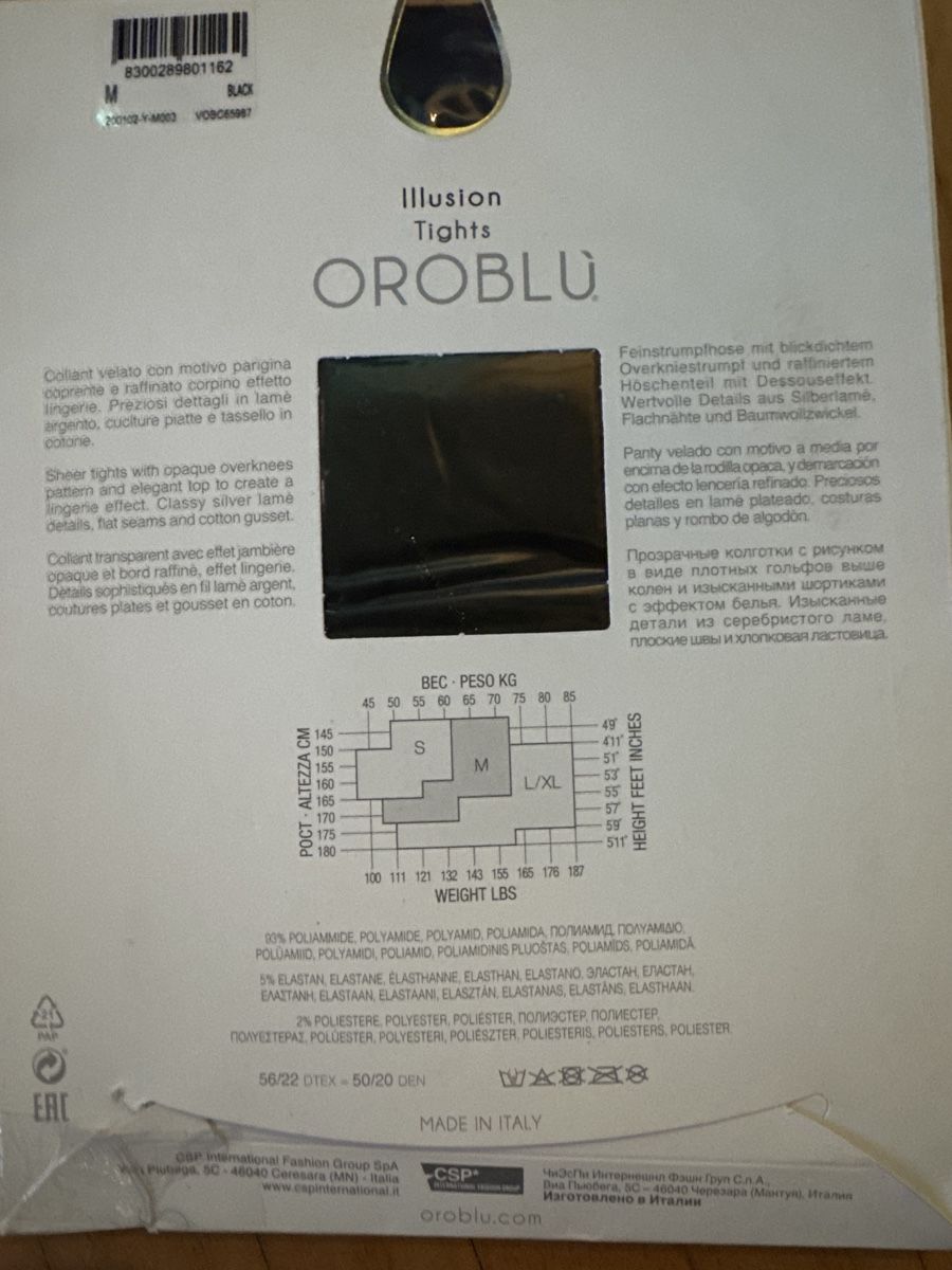 Calze & Collant: OROBLU Illusion Tights Gr. M Schwarz Neu – Nuovo e nell'imballaggio originale da Seuzach venduto da CarmelinaFerraris 1