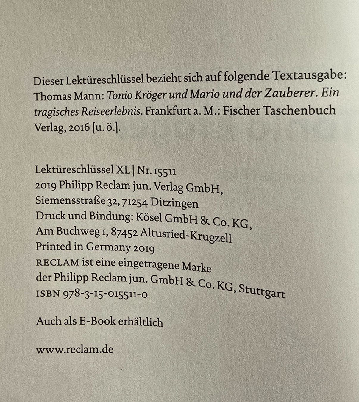 Libri: Thomas Mann, Tonio Kröger – Nuovo (secondo la descrizione) da Zürich venduto da pfo_tjp8 2