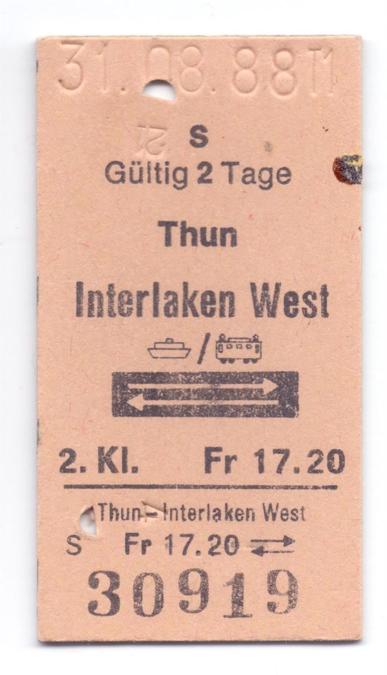 Biglietti: Schiff-Billette Thun - Interlaken West – Usato da Langenthal venduto da Sammlungs_aus