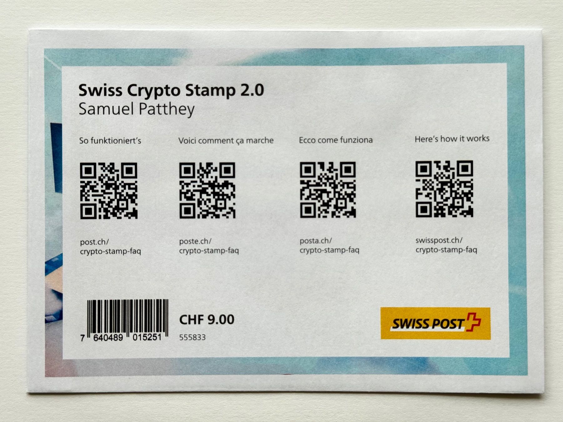 Alle Briefmarken: Swiss Crypto Stamp 2.0 ID2, Samuel Patthey – Neu und originalverpackt aus Baar von ricjon
