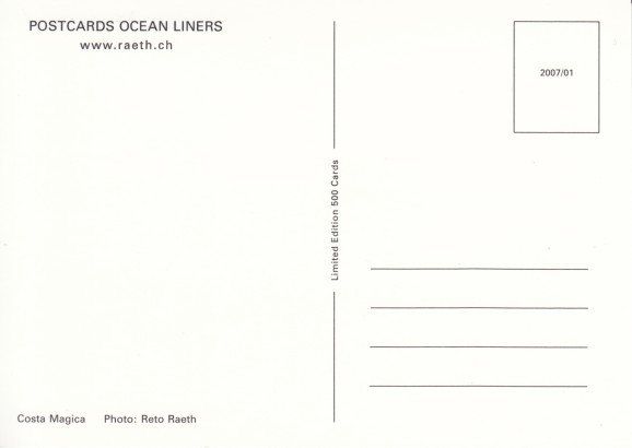 Cartoline postali: Costa Magica, Costa Line – Usato da Zuerich venduto da OceanLinerPostcards 1