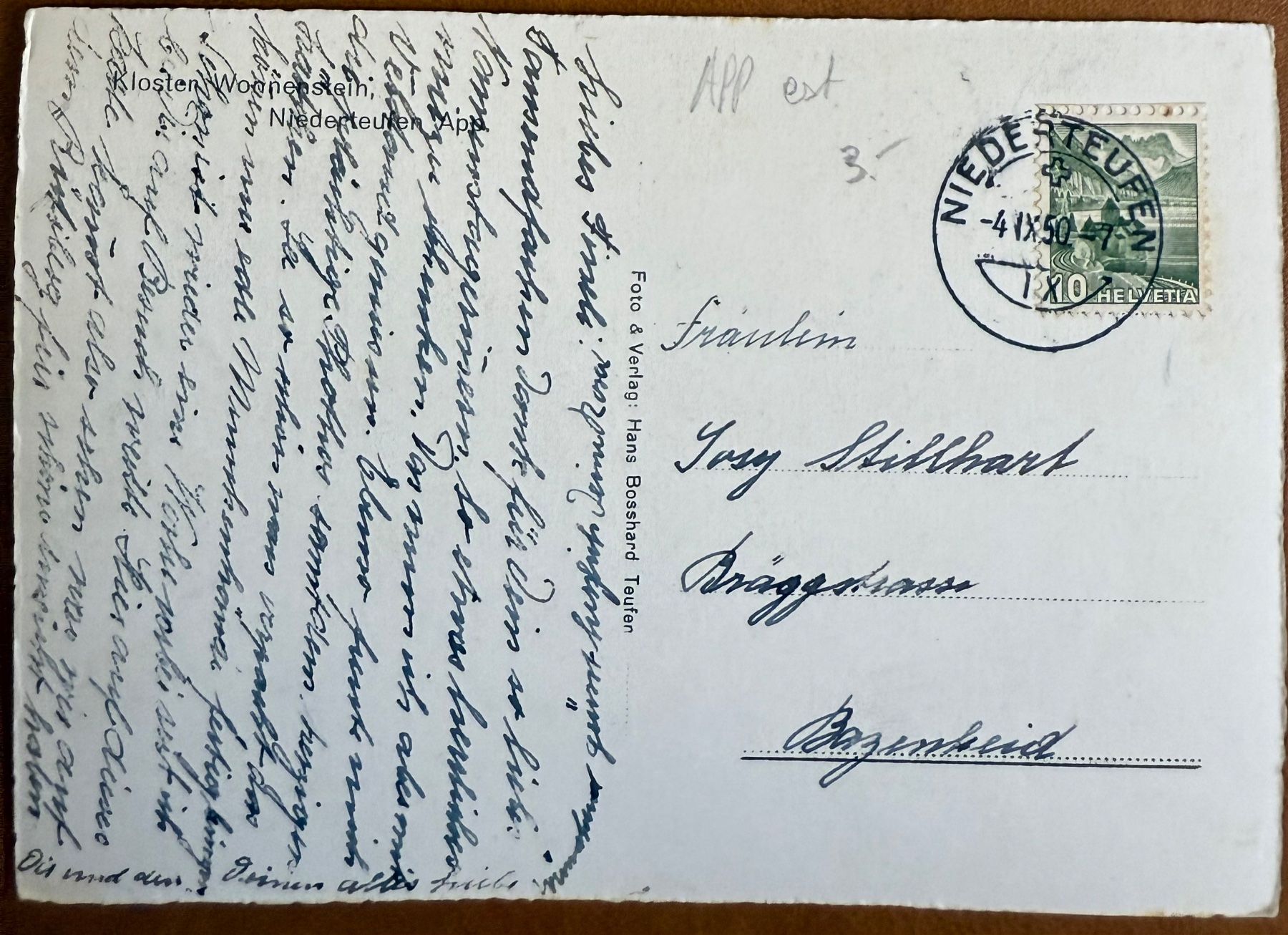 Cartoline postali: Niederteufen - Kloster Wonnenstein 1950 – Usato da Lutry venduto da Ediego 1