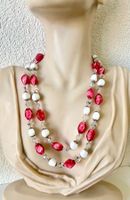 Vintage 2-Strang Millefiori Kette Zierverschluss rosé weiss