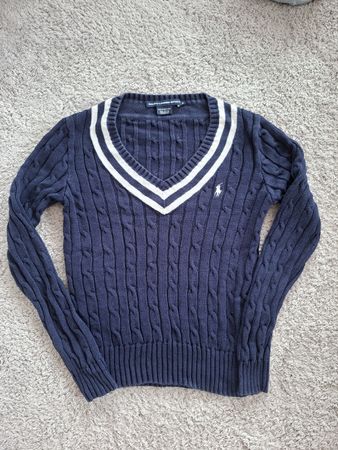 Pull Ralph Lauren Sport bleu marine col V taille M vintage