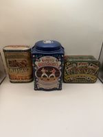 3 Vintage English Tin Boxes Tea Tobacco Biscuit
