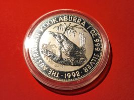 KOOKABURRA 1992 1 UNZE OZ SILBER 999 AUSTRALIEN AUSGABE 3!