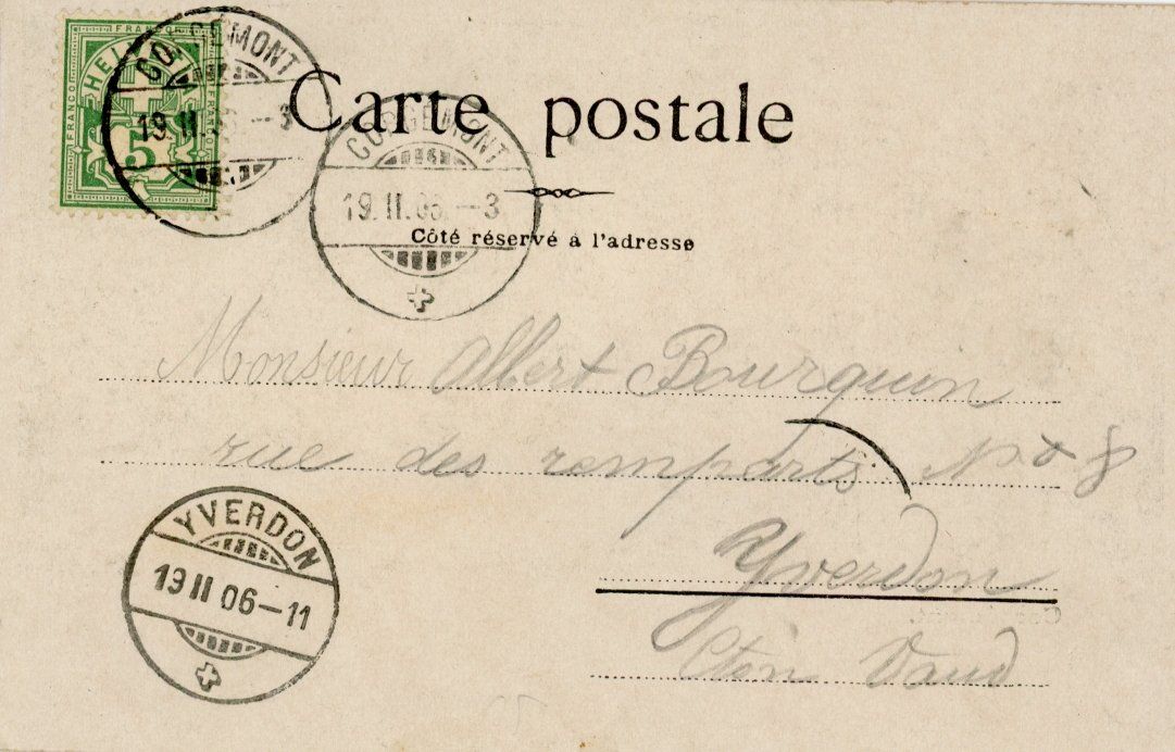 Ansichtskarten: Corgémont   JU       enn 1906 – Gebraucht aus Brig von Valcards54 1