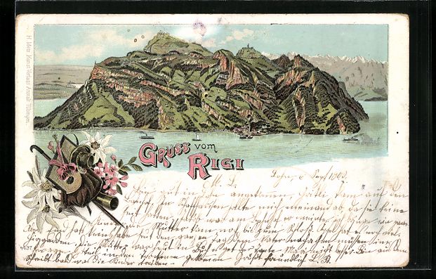 Cartoline postali: Lithographie Rigi, Ortsansicht, 1900 – Usato da Berlin venduto da bartko-reher