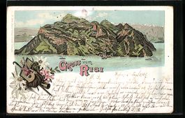 Lithographie Rigi, Ortsansicht, 1900