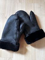 Moufles femme en cuir véritable noir doublées fourrure 