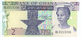 Ghana 2 Cedi 1982 P-18d UNC