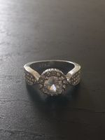 Bague Solitaire Halo Argent 925 & Zirconiums (Taille 50)