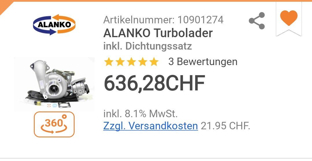 Toutes les pièces auto: Turbolader 1.6 D – Neuf avec emballage d'origine à Rotkreuz par ssss8893 9