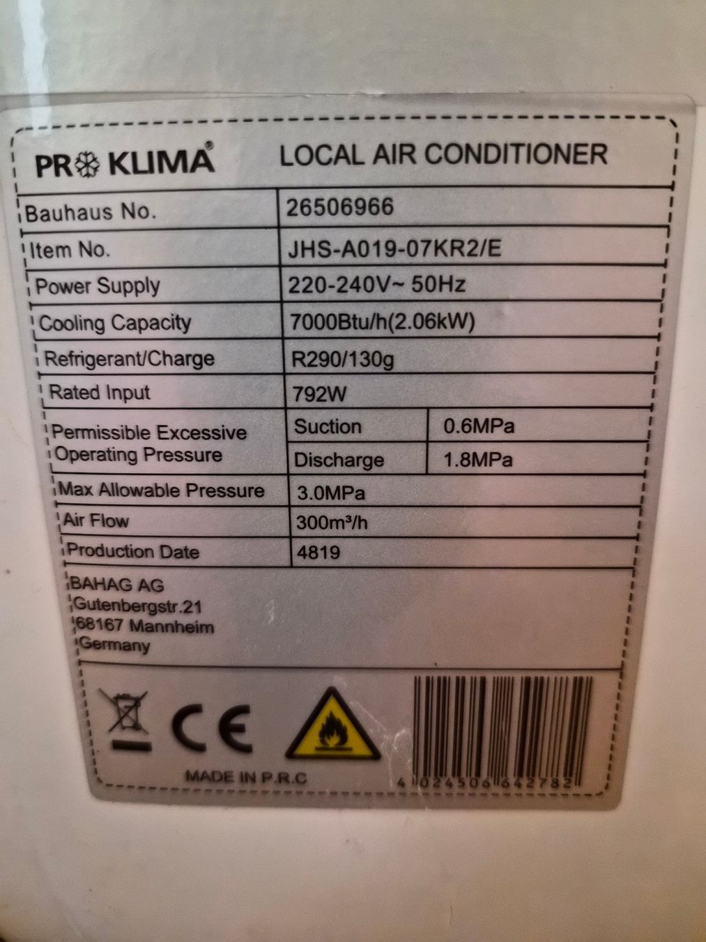 Klimageräte: Klimaanlage Pro Klima jhs-a019 – Gebraucht aus Baden von Boni70 3