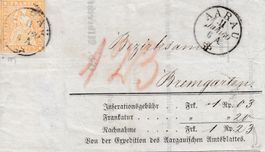 1860 Zu 25G Beleg Aarau - Bremgarten mit Inhalt gut gerandet
