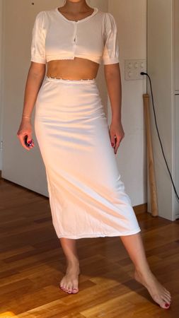White Crochet Trim Crop Top & Midi Skirt Set - Size M
