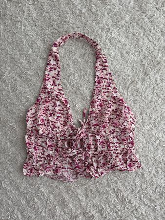 Sommerliches Neckholder Top in Pink/Weiss, Grösse M