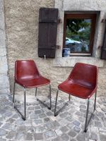 Paire de chaises vintage en cuir brun cognac – design rétro