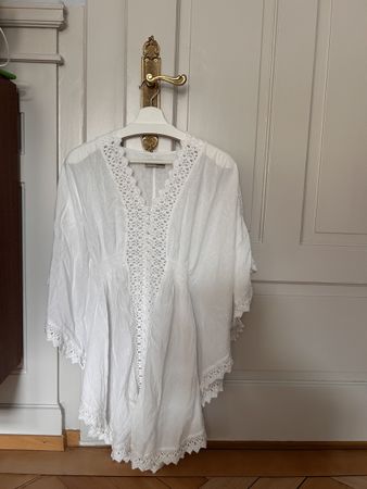 Sommer Tunika, weiss mit Spitze, Gr. M, Cotton Natural
