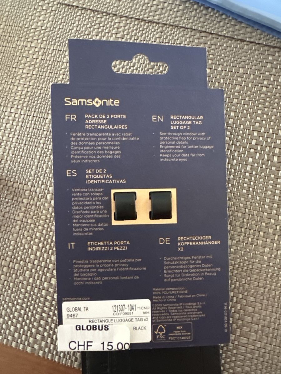 Samsonite Valigie: Kofferetiketten zwei Stück – Nuovo e nell'imballaggio originale da Wetzikon ZH venduto da s.ochsner 1