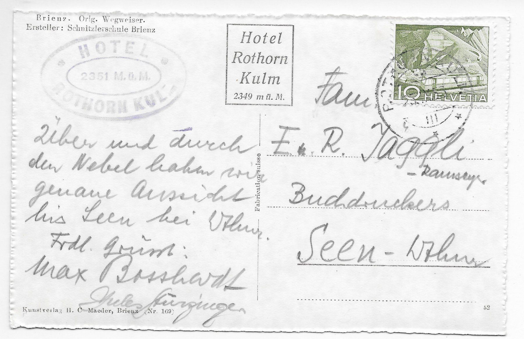 Cartoline postali: Wegweiser Brienz Rothorn – Usato da Hefenhofen venduto da Richsalz 1
