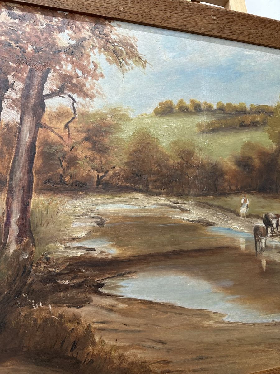 Dipinti: Gemälde Natur Landschaft Fluss Kühe – Usato da Ebikon venduto da Gaenggeliwaar 4