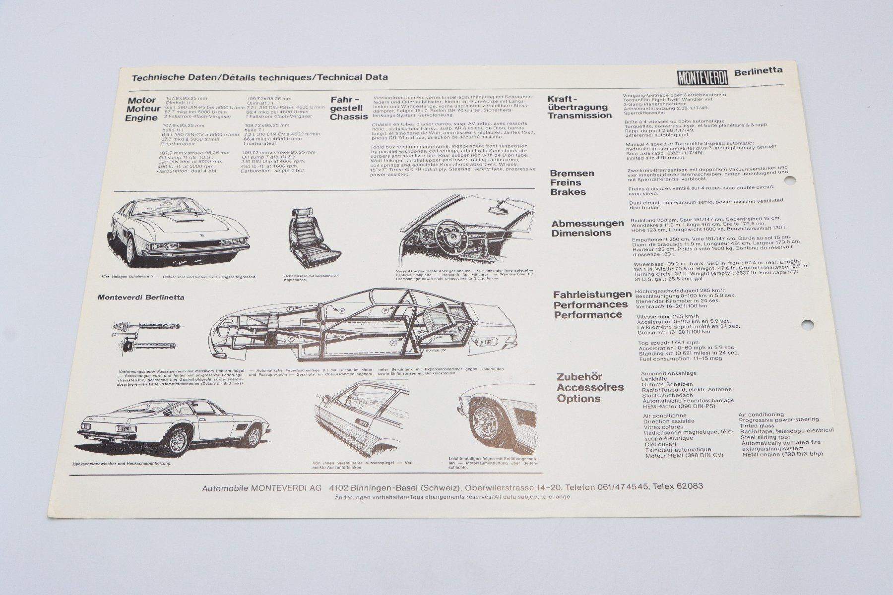 Documenti: Monteverdi Berlinetta 1972 Original Prospektblatt – Usato da Bühl b.Aarberg venduto da Collectorpassions 4