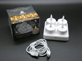 4 Stck. wiederaufladbare LED-Teelichter mit Ladestation, NEU