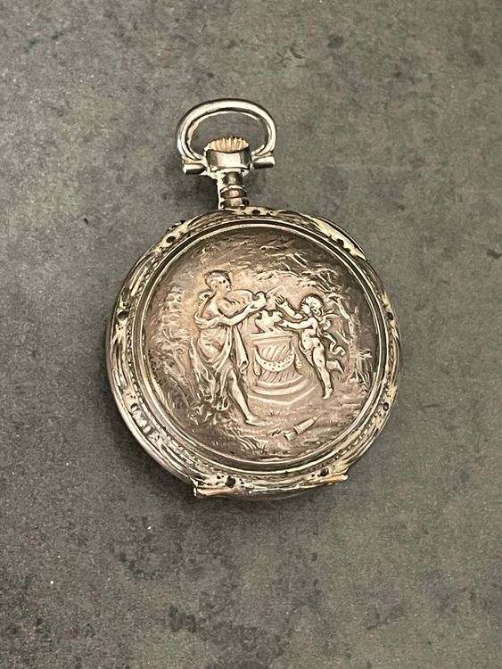Montre De Poche Vintage Suisse/russe - Argent, émail Bleu, 47mm, Mécanique, Fonctionne